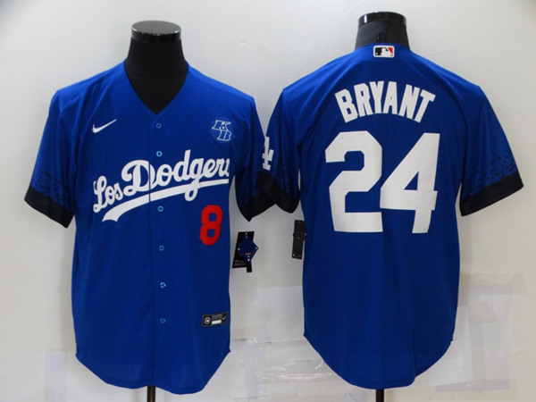 Men's Los Angeles Dodgers Front #8 Back #24 Kobe Bryant 2021 Royal City Connect Cool Base Stitched Baseball Jersey